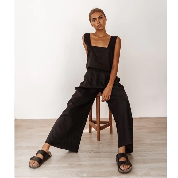 Linen Black Wide Leg Pants - Picture 4 of 14